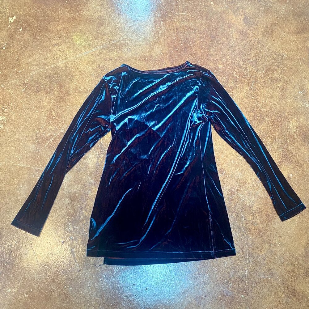 Adelsten Iridescent Navy Blue and Maroon Velvet Long Sleeve Shirt S